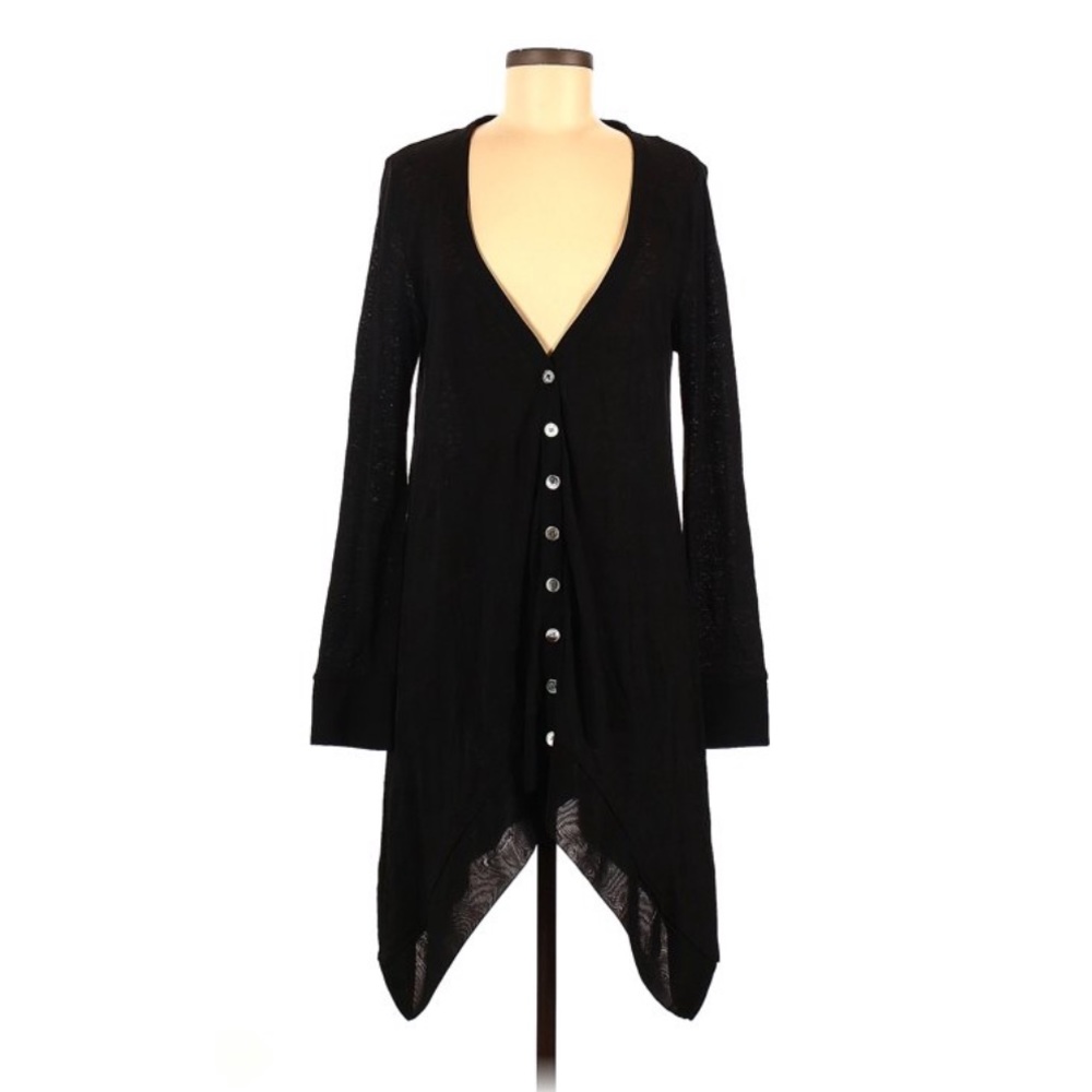 Patterson J. Kincaid Black Button Down V-Neck High-Low Cardigan